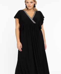 Yoek Jurk met ruches | Zwart | Maat 50/52
