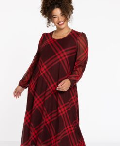 Yoek Jurk CHECK | Rood | Maat 54/56