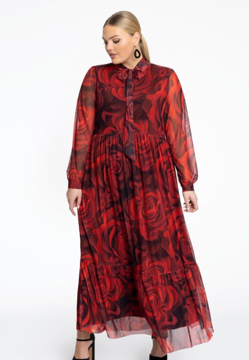 Yoek Jurk met ruches ROSANNA | Rood | Maat 58/60