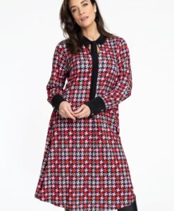 Yoek Jurk met strik PIED DE POULE | Rood | Maat 58/60