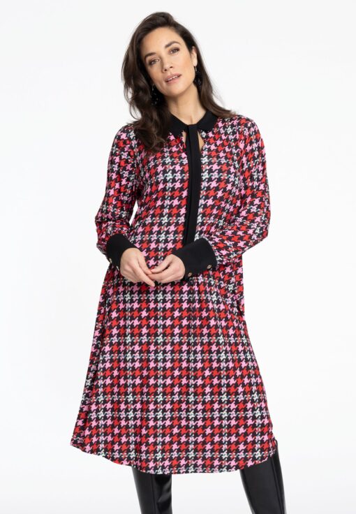 Yoek Jurk met strik PIED DE POULE | Rood | Maat 58/60