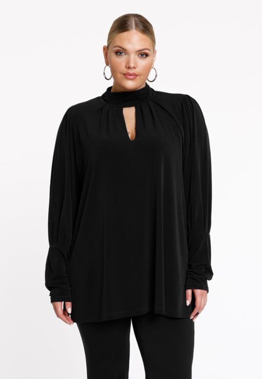 Yoek Tuniek flare met plooien | Zwart | Maat 54/56