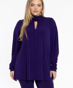 Yoek Tuniek flare met plooien | Paars | Maat 54/56