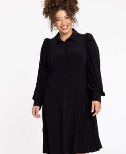 Yoek Jurk met pofmouw | Zwart | Maat 50/52