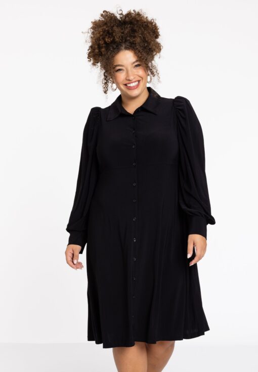 Yoek Jurk met pofmouw | Zwart | Maat 50/52