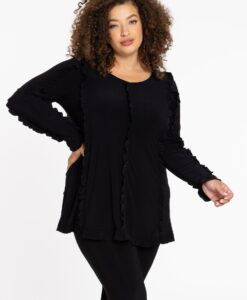 Yoek Tuniek flare met volants | Zwart | Maat 58/60