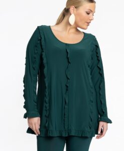 Yoek Tuniek flare met volants | Dark Green | Maat 46/48