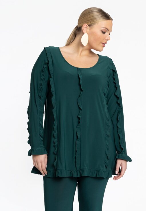 Yoek Tuniek flare met volants | Dark Green | Maat 46/48