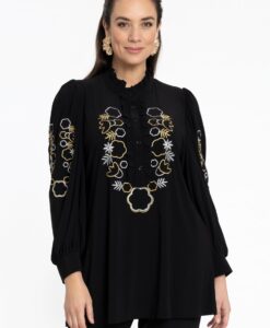 Yoek Tuniek geborduurd | Zwart | Maat 58/60