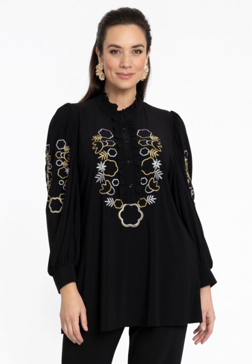 Yoek Tuniek geborduurd | Zwart | Maat 58/60