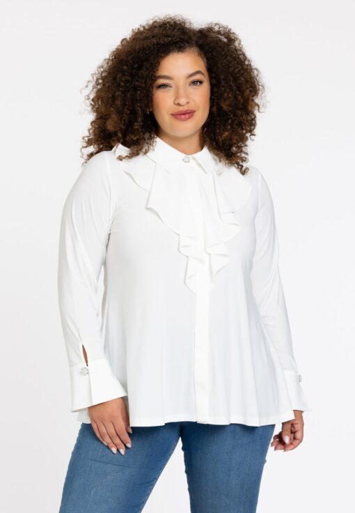 Yoek Blouse volant | Beige | Maat 58/60