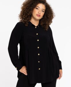 Yoek Blouse plooien | Zwart | Maat 58/60