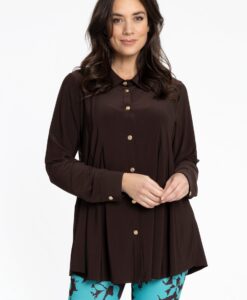 Yoek Blouse plooien | Bruin | Maat 54/56