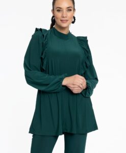Yoek Tuniek flare met volant | Dark Green | Maat 58/60