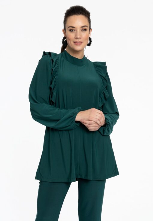 Yoek Tuniek flare met volant | Dark Green | Maat 58/60