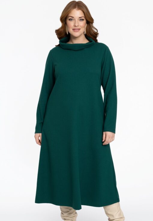 Yoek Jurk met hoge kraag | Dark Green | Maat 50/52