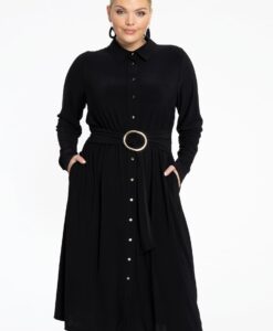 Yoek Jurk met ceintuur | Zwart | Maat 58/60