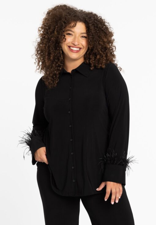 Yoek Blouse a-lijn Feather | Zwart | Maat 54/56