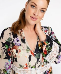 Yoek Jurk met kant BOUQUET | Bruin | Maat 42/44