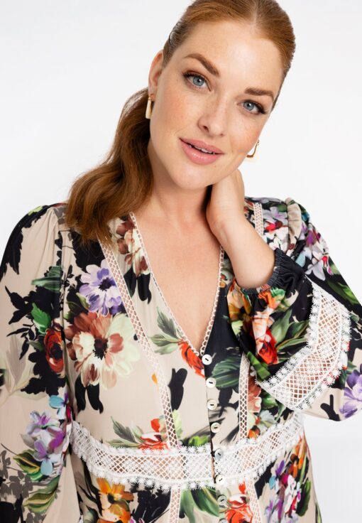 Yoek Jurk met kant BOUQUET | Bruin | Maat 54/56