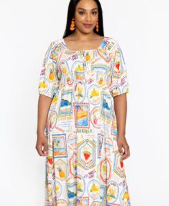 Yoek Jurk met gesmokte taille TROPICANA | Beige | Maat 42/44