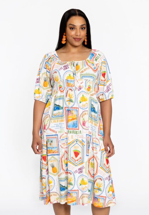 Yoek Jurk met gesmokte taille TROPICANA | Beige | Maat 42/44