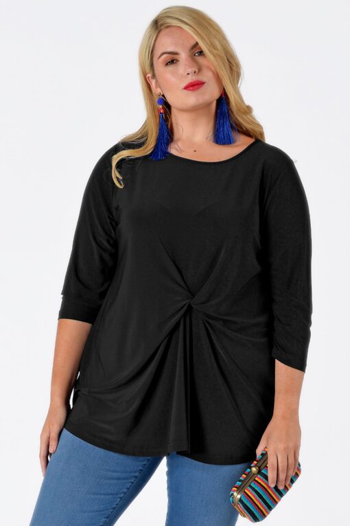 Yoek Shirt met knoop | Zwart | Maat XXL
