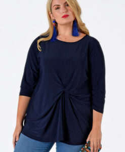 Yoek Shirt met knoop | Blauw | Maat Plus