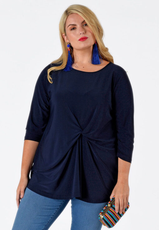 Yoek Shirt met knoop | Blauw | Maat Plus