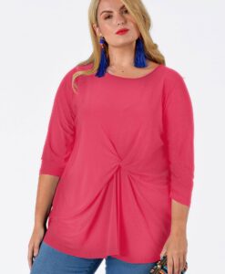 Yoek Shirt met knoop | Roze | Maat Plus