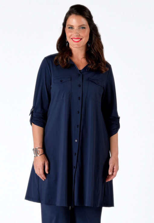 Yoek Lange blouse COCO | Blauw | Maat Plus