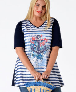 Yoek Tuniek flare met anker | Blauw | Maat XXL