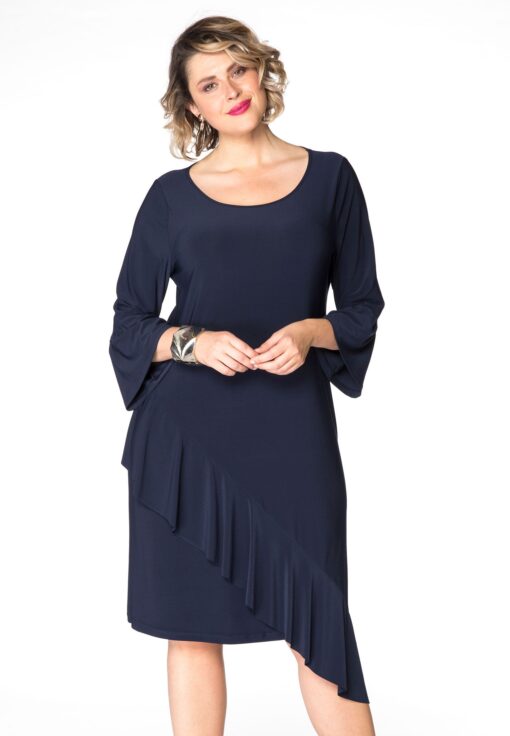 Yoek Jurk met ruches | Blauw | Maat Plus