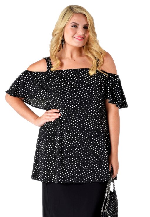 Yoek Singlet off shoulder DOTS | Zwart | Maat XL