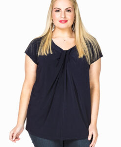 Yoek Shirt wide drape neck | Blauw | Maat Plus