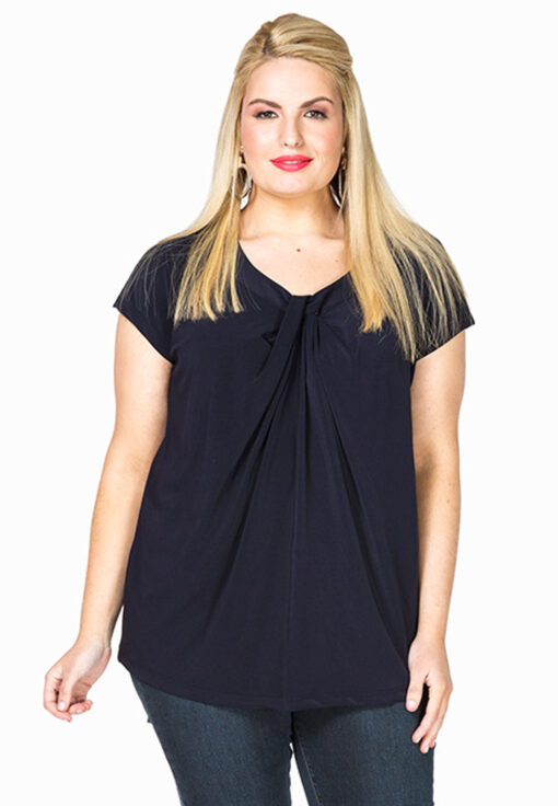 Yoek Shirt wide drape neck | Blauw | Maat Plus