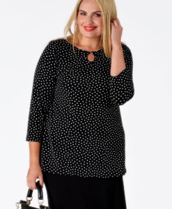 Yoek Shirt relax met opening DOTS | Zwart | Maat Plus