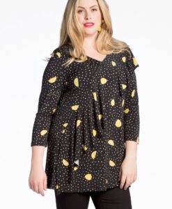 Yoek Tuniek flare met volant LEMON | Zwart | Maat Plus