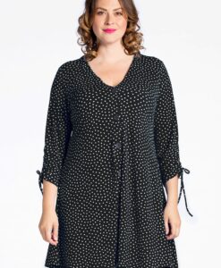Yoek Cardigan wide bot string DOTS | Zwart | Maat Plus