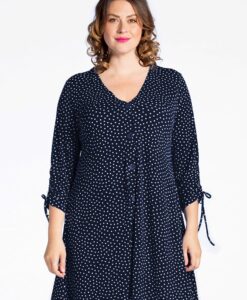 Yoek Cardigan wide bot string DOTS | Blauw | Maat Plus