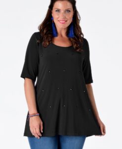 Yoek Tuniek flare strass | Zwart | Maat XXL