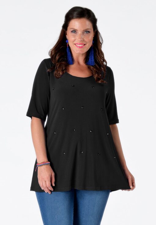 Yoek Tuniek flare strass | Zwart | Maat XXL