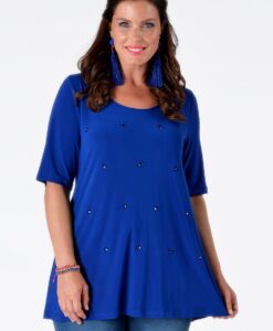 Yoek Tuniek flare strass | Blauw | Maat XXL