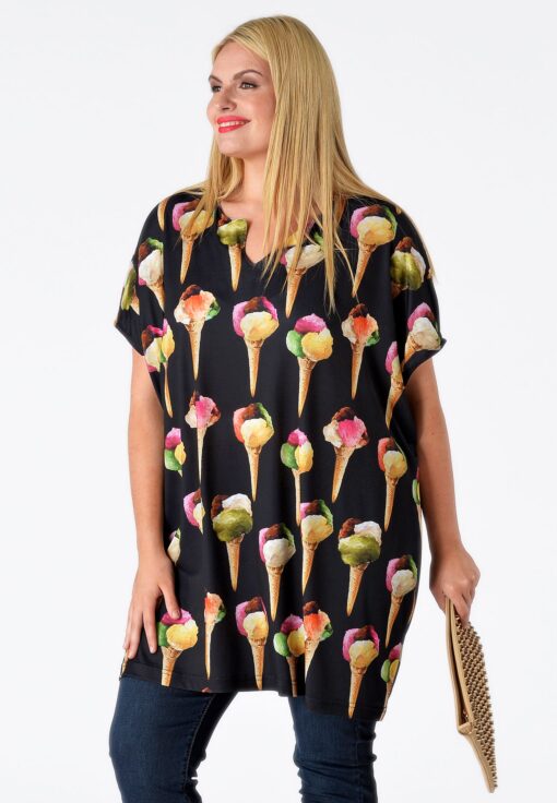 Yoek Shirt-tunic wide ICECREAM | Zwart | Maat XL