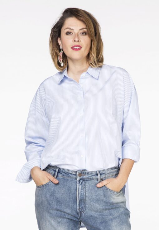 Yoek Blouse big stripe | Blauw | Maat 50/52