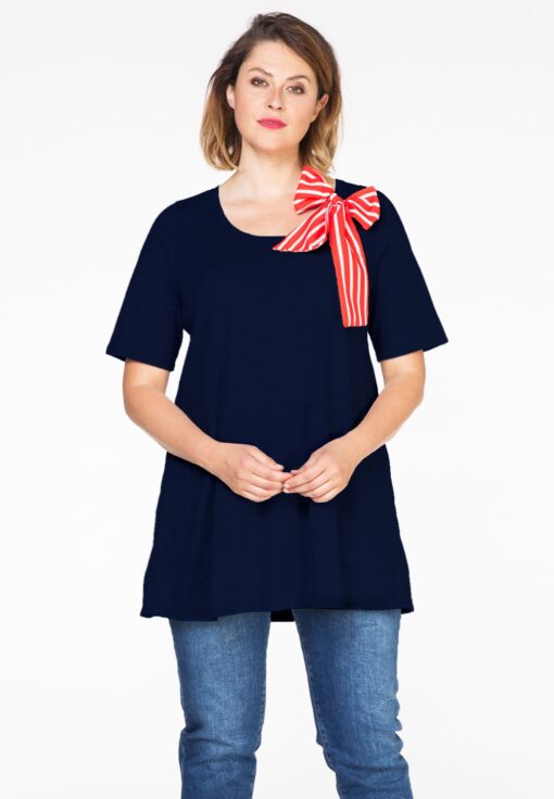 Yoek Tunic flare scarf | Blauw | Maat Plus