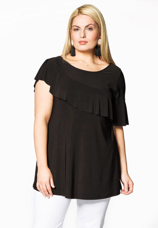 Yoek Tuniek flare volant | Zwart | Maat Plus