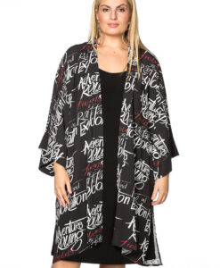 Yoek Kimono SCRIPT | Zwart | Maat Plus