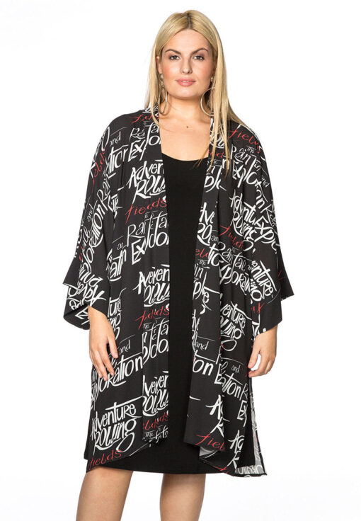 Yoek Kimono SCRIPT | Zwart | Maat Plus