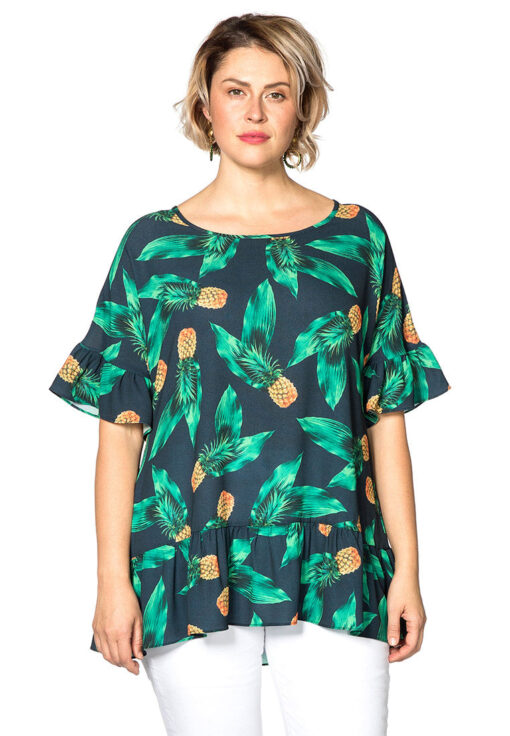 Yoek Blouse ruffled PINEAPPLE | Blauw | Maat XXL
